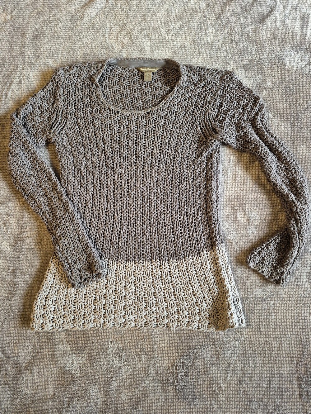 Tommy Bahama Women Chunky Knit Metallic Pullover Tunic Sweater Dark Gray Casual
